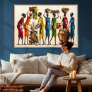 African Folk Art Canvas Wall Art, Colorful African Women Village Painting Print, Tribal Ethnic Home Decor, Vibrant African Art, Living Room