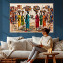 African Folk Art Canvas Wall Art, Colorful African Women Village Painting Print, Tribal Ethnic Home Decor, Vibrant African Art, Living Room