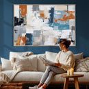 Blue Teal Abstract Canvas Wall Art, Modern Textured Painting Print, Navy Orange White Contemporary Art, Neutral Living Room Decor, Office Art by MyGreatCanvas | Canvas Wall Art Prints | Photo Prints & Wall Decor