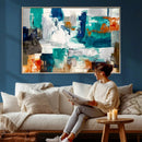 Blue Teal Abstract Canvas Wall Art, Modern Textured Painting Print, Navy Orange White Contemporary Art, Neutral Living Room Decor, Office Art by MyGreatCanvas | Canvas Wall Art Prints | Photo Prints & Wall Decor