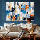 Blue Teal Abstract Canvas Wall Art, Modern Textured Painting Print, Navy Orange White Contemporary Art, Neutral Living Room Decor, Office Art by MyGreatCanvas | Canvas Wall Art Prints | Photo Prints & Wall Decor