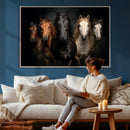 Horse Wall Art Canvas Print, Wild Horses Portrait Photography, Dramatic Equestrian Decor, Black Brown White Horse Herd, Rustic Ranch Art