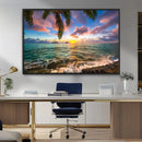 Framed Tropical Sunset Art Canvas Print