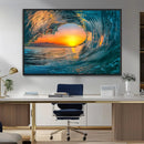 Ocean Wave Sunset Wall Art | Large Coastal Wave Canvas Print