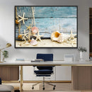 Seashells on Rustic Wooden Background, Seashells Wall Art