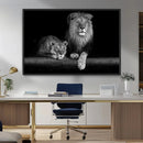 Large Black and White Lion Couple Wall Art Canvas Print –