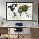 Vintage World Map Wall Art Canvas Print, Framed Rustic Earth
