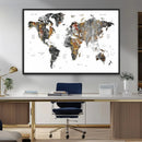 Modern Metallic World Map Canvas Wall Art – Framed