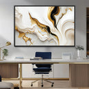 Gold Waves on Pure White Canvas – Gold Abstract Art for