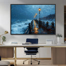 Stormy Night at Beach Pier Oil Painting Large Wall Art