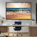 Sunset Beach Wall Art - 3-Panel Framed Canvas Print, Ready
