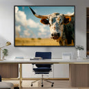Longhorn in the Prairie - Stunning Ranch-Style Triptych Wall