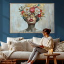 Golden Petal Wall Art Canvas Print - Silhouette Woman Wall