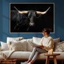 Black Bull Wall Art – Majestic Longhorn Canvas Print with