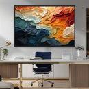 Blue Orange Abstract Wave Wall Art Canvas Print, Framed Blue
