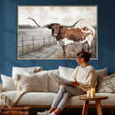 Vintage Texas Cow Wall Art Canvas Print, Rustic Longhorn