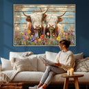 Cute Highland Cow Canvas Wall Art - Rustic Farmhouse Decor