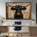 Rustic Texas Artwork Wall Art Canvas Print - Abstract Cow