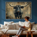 Texas Longhorn Bull Wall Art – Framed Rustic Cow Canvas