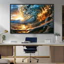 Ocean Wave at Sunset Canvas Wall Art – Vibrant Coastal Beach