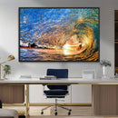 Ocean Wave at Sunset Canvas Wall Art – Vibrant Coastal Beach