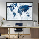Modern Blue World Map Canvas Print – Framed Wall Art,