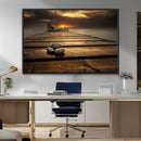 Stones on Wooden Pier at Sunset Canvas Print, Serene Coastal by MyGreatCanvas | Canvas Wall Art Prints | Photo Prints & Wall Decor