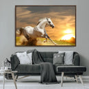 Large Wall Art Galloping White Horse at Sunset Canvas Print