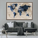 Vintage Blue World Map Canvas Wall Art – Antique Style