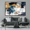 Blue and Gold Abstract Canvas Wall Art – Triptych Modern