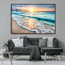 Sunset Beach Waves Canvas Wall Art – 5-Panel Ocean Sunset