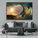 Golden Wave Sunset Canvas Print – Large Coastal Wall Art for