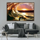 Golden Wave Sunset Triptych Canvas Art, Giclee Canvas Print