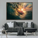 Ocean Wave Sunset Canvas Wall Art – Triptych Seascape Print