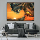 Surf Wave Sunset Canvas Wall Art Print, 3-Panel Ocean
