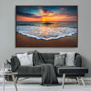 Sunset Beach Canvas Wall Art – Colorful Ocean Waves Triptych