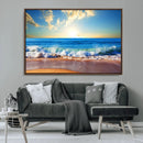 Tropical Beach Sunset Canvas Art, Ocean Waves and Sandy