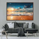 Golden Sunset Beach Triptych Canvas Art, Giclee Coastal Wall