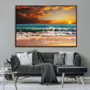 Golden Sunset Beach Canvas Wall Art – Triptych Seascape