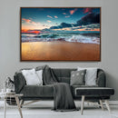 Sunset on Beach Wall Art Ocean Beach Canvas Print