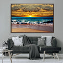 Ocean Sunrise Over Golden Beach Waves, Giclee Canvas Wall