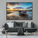 Small Boat At The Beach Sunset Wall Art, Boat Sunset Wall