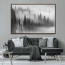 Foggy Misty Forest Canvas Wall Art – Black and White