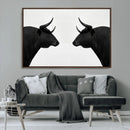 Spanish Bull Art - Framed Black and White Bull Canvas Print