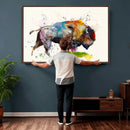 Abstract Buffalo Wall Art, Western Watercolor Bison Canvas