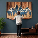 Rustic Wood Style Mountain Wall Art, Nature Forest Canvas