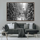 Winter Ski Lift Black and White Canvas Wall Art – Alpine