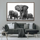 Black White Elephant Family Wall Art Canvas Print