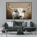 White Longhorn Bull Wall Art Canvas Print – Framed and Ready