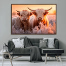 Highland Cows at Sunrise Wall Art Canvas Set – Serene and